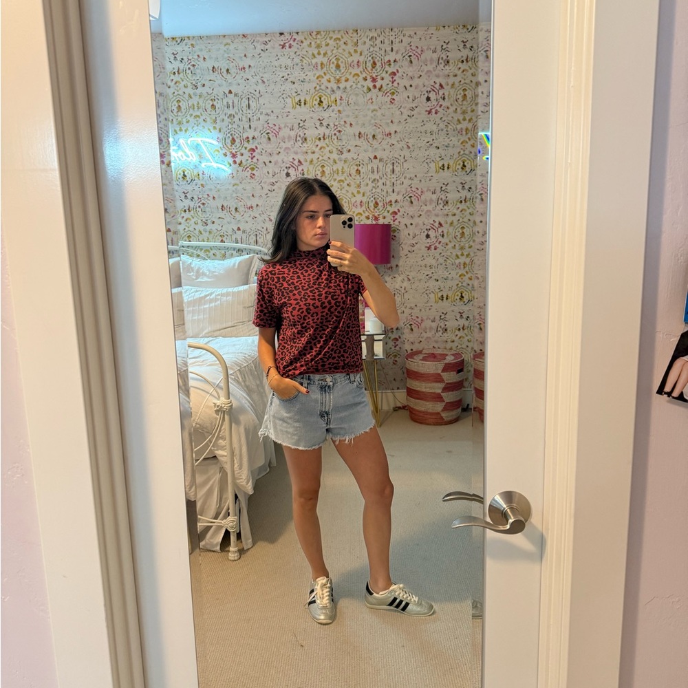 Zara Red and Black Short Sleeve Top